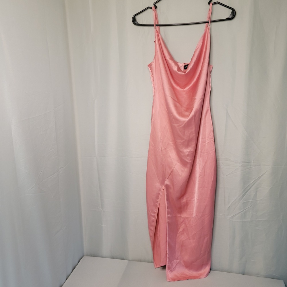 PrettyLittleThing Satin Cowl Midi Dress Womens Size 4 Rose Pink Strappy CLW7847